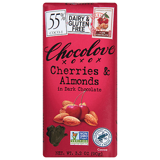 Chocolove Cherries & Almonds, In Dark Chocolate, 55% Cocoa 3.2 Oz