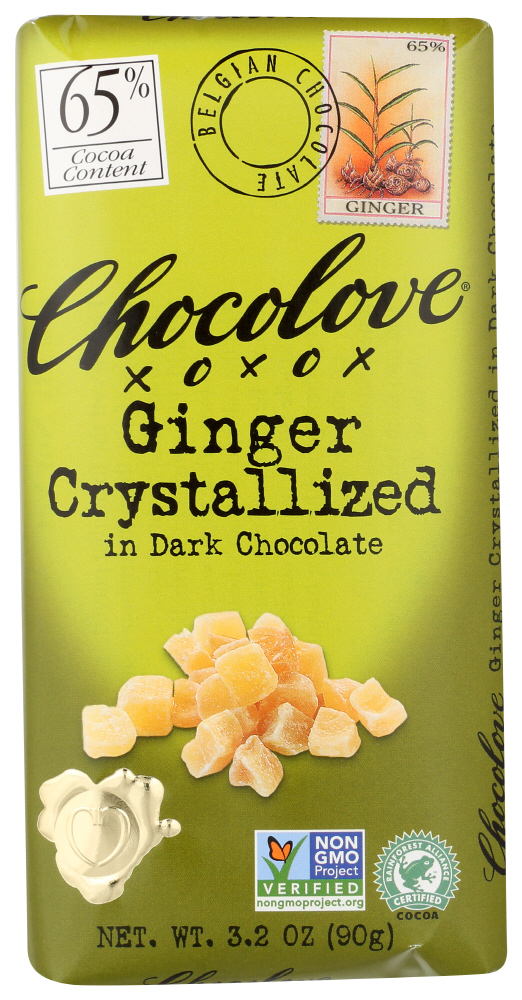 Chocolove Crystallized Ginger In 65% Dark Chocolate 3.2 Oz Bar