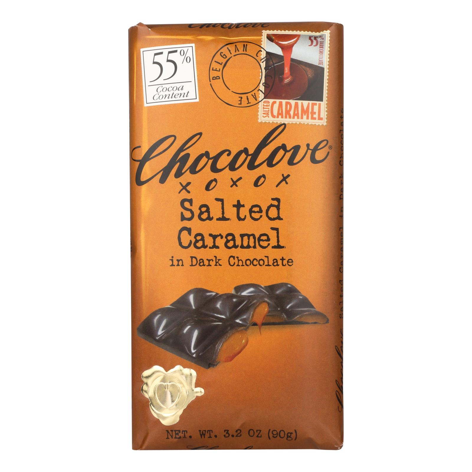 Chocolove Salted Caramel, In Dark Chocolate, Filled, 55% Cocoa 3.2 Oz