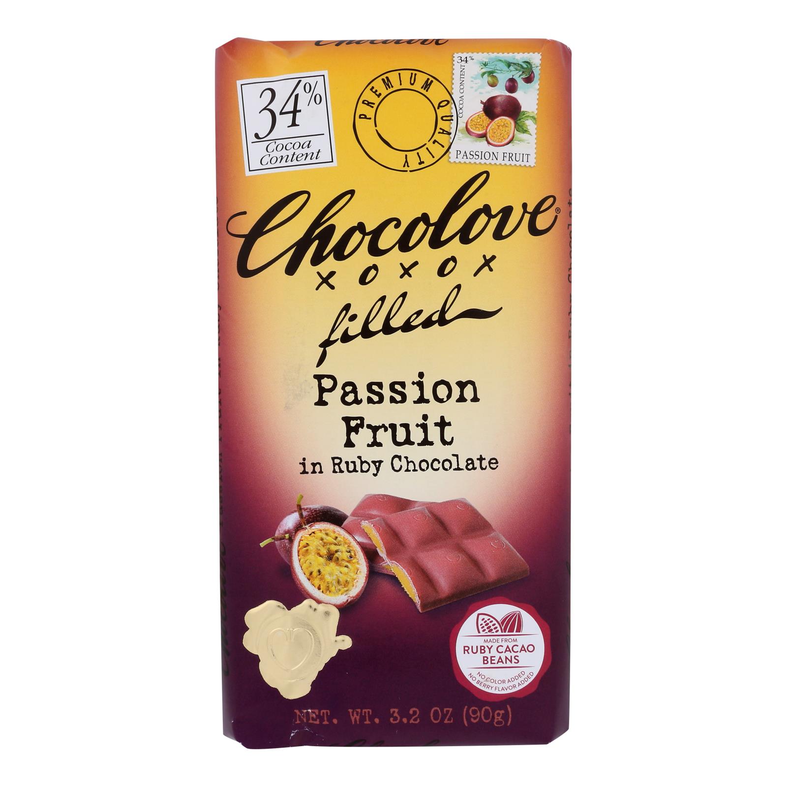 Chocolove Filled Passion Fruit In Ruby Chocolate Bar, 34% Cocoa, 3.2 Oz (90 G)