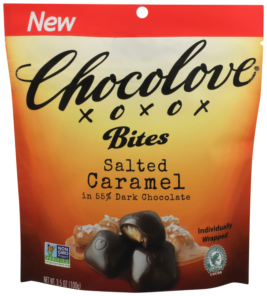 Chocolove Salted Caramel Bites In Dark Chocolate 3.5 Oz Pouch