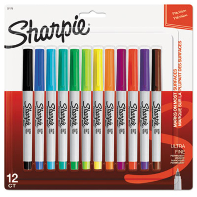 Sharpie Ultra Fine Tip Permanent Marker, Extra-Fine Needle Tip, Assorted Colors, Dozen