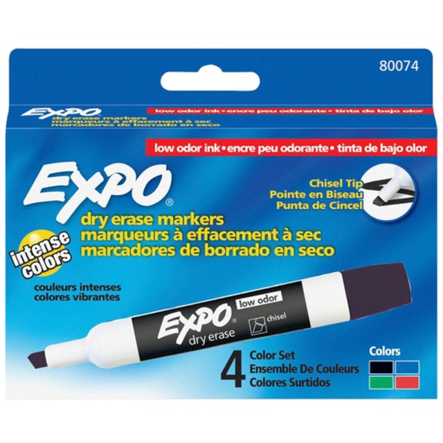 Expo Low Odor Dry Erase Markers, Chisel Tip, Basic Assorted