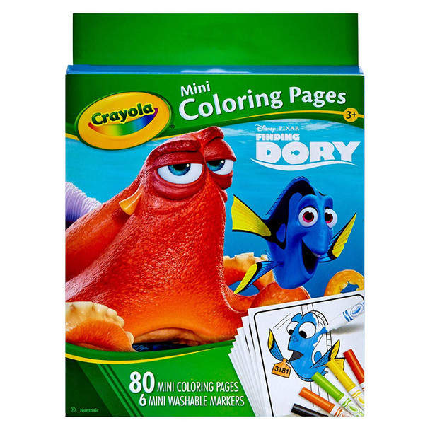 Crayola Mini Coloring Pages, 80pgs, 6ct Markers - Finding Dory
