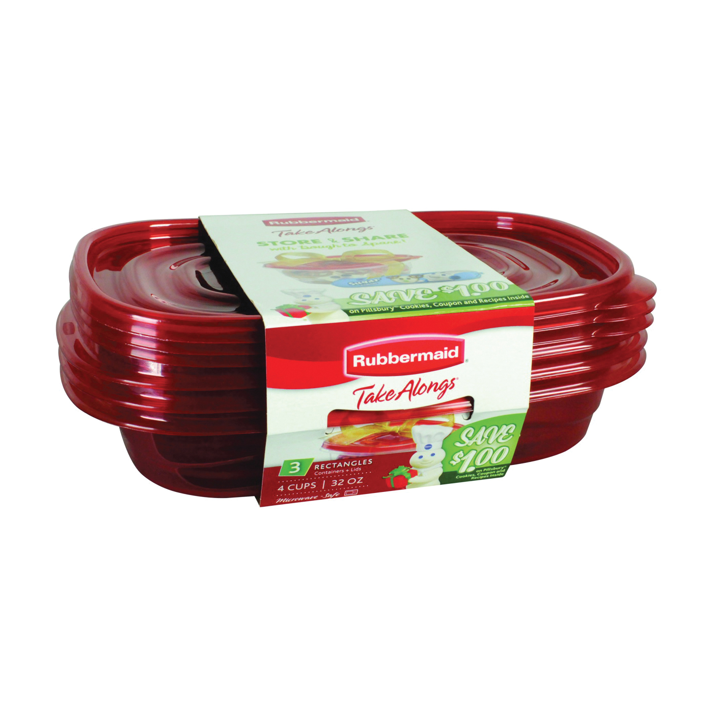 Rubbermaid Containers & Lids, Rectangles, 4 Cups