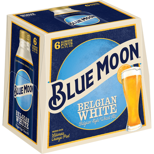 Blue Moon Belgian White Style Wheat Ale Beer, 6 Pack, 16 Fl. Oz. Bottles, 5.4% ABV
