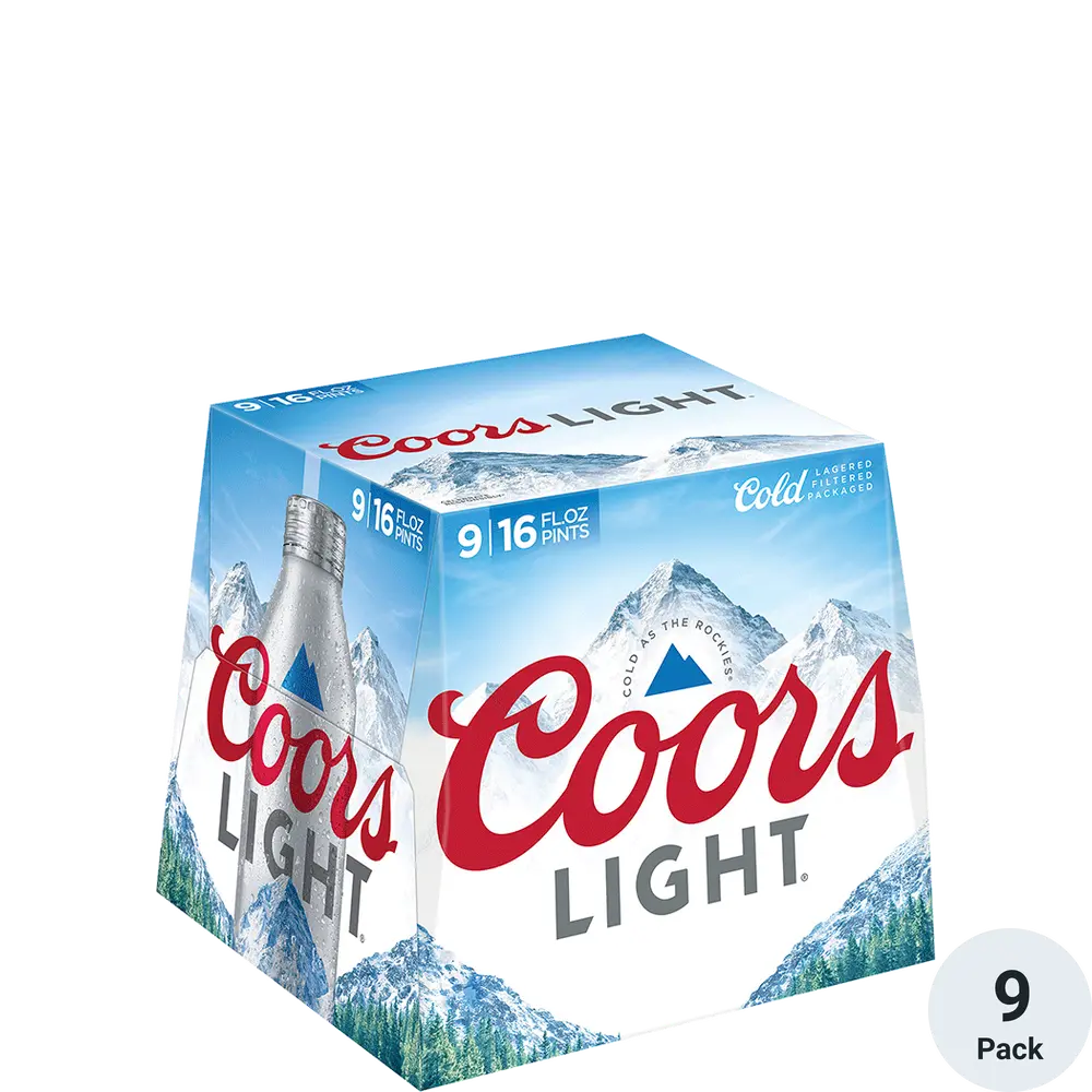Coors Light Lager Beer, 9 Pack, 16 Fl. Oz. Aluminum Bottles, 4.2% ABV