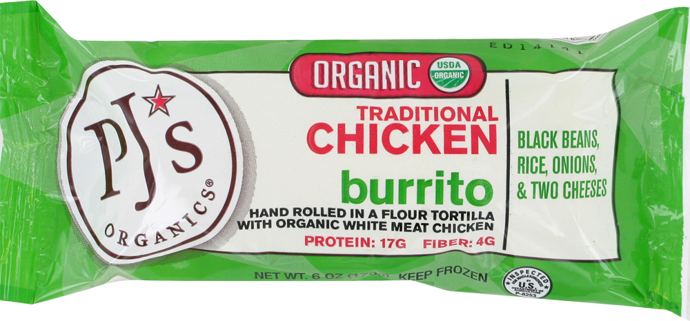 PJ's Organics Organic Traditional Chicken Burrito
