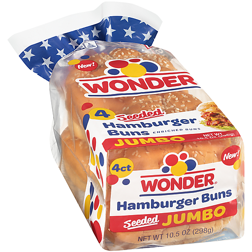 Wonder Jumbo Seeded Hamburger Buns 4 Ct Bag