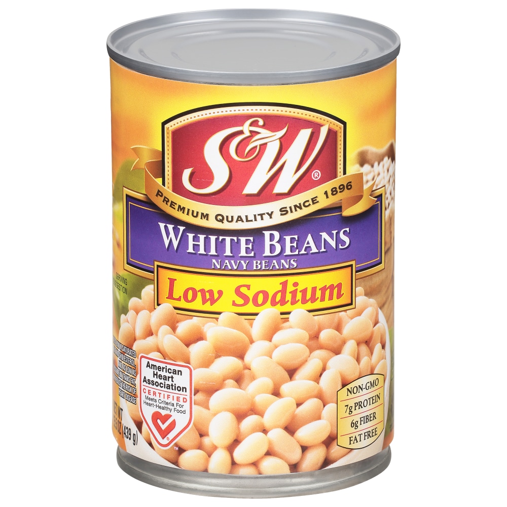S&W White Beans, Low Sodium, Navy Beans 15.5 Oz
