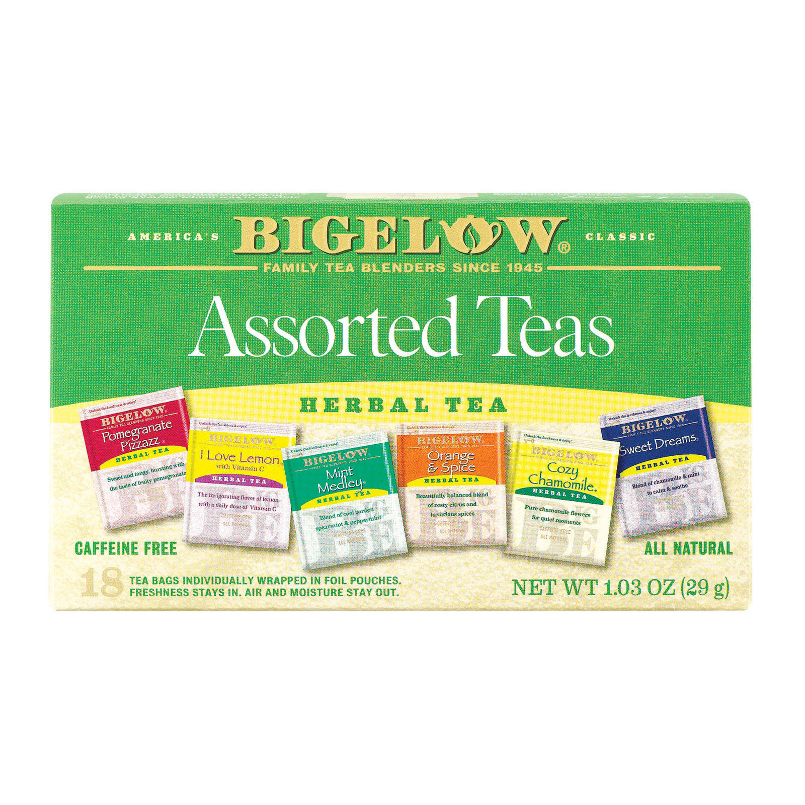 Bigelow Assorted Herb Teas Six Variety Pack Caffeine Free 18 Tea Bags