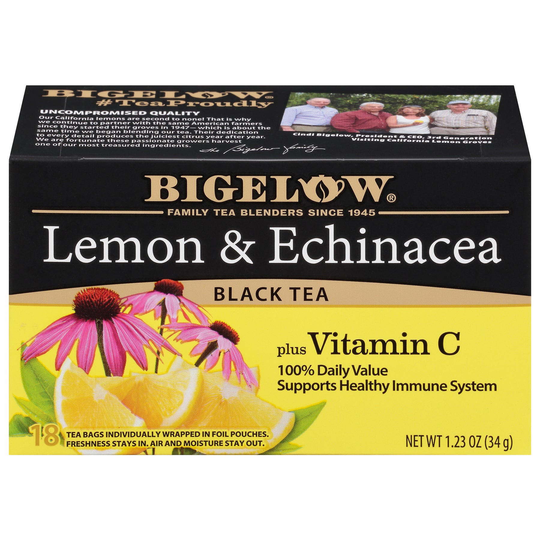 Bigelow Black Tea, Lemon & Echinacea, Plus Vitamin C, Tea Bags