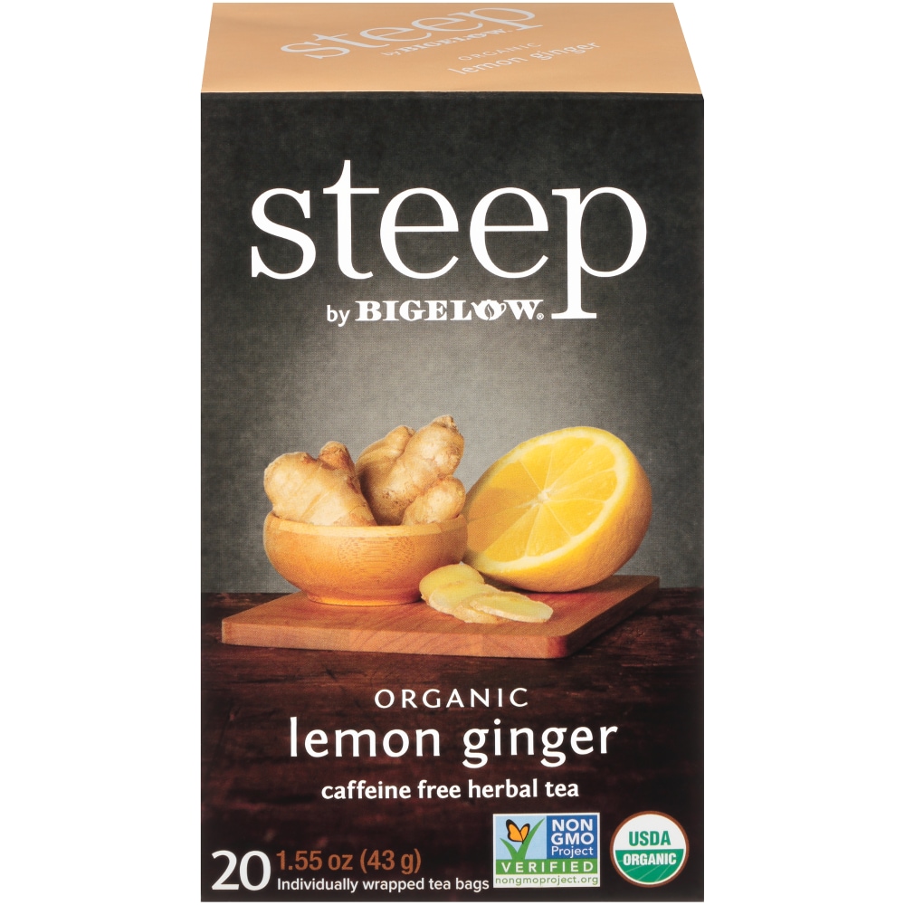 Steep By Bigelow Organic Lemon Ginger Caffeine Free Herbal Tea 1.55 Oz