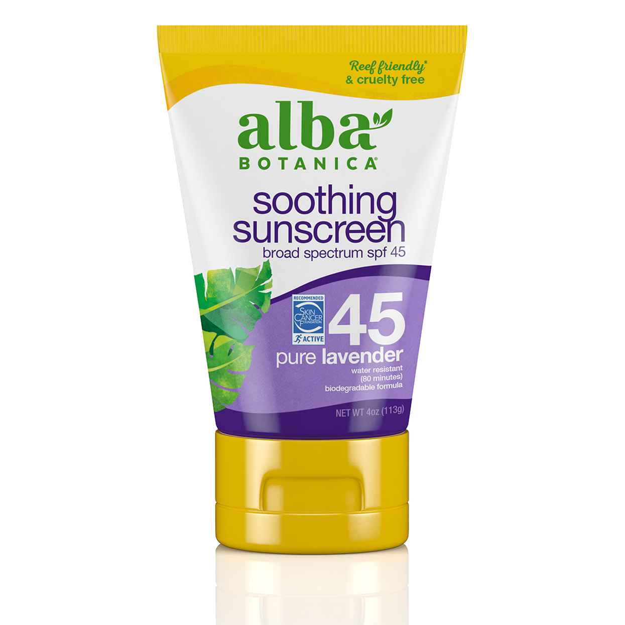 Alba Botanica Broad Spectrum SPF 45 Soothing Pure Lavender Sunscreen 4 Oz