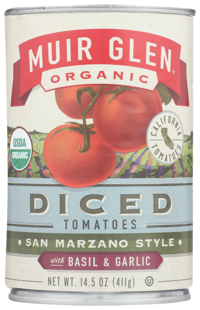 Muir Glen Organic Diced San Marzano Style Tomatoes With Basil & Garlic 14.5 Oz. Can