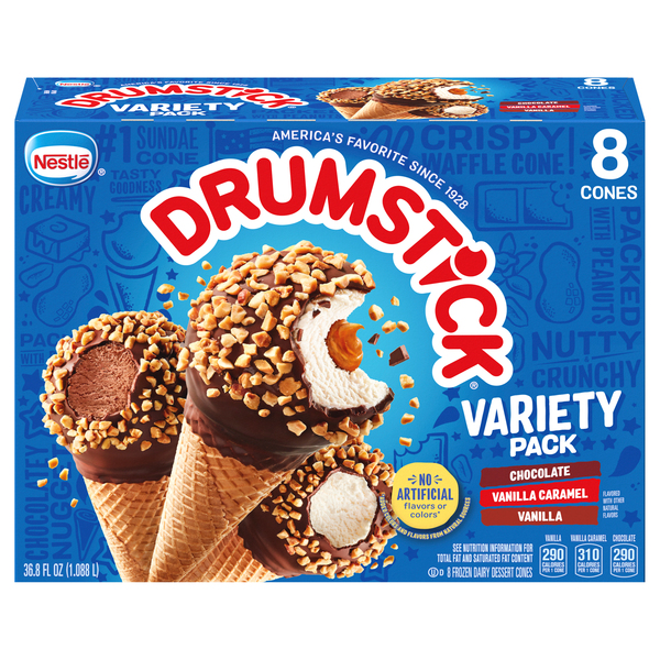 Drumstick Nestle Chocolate/Vanilla Caramel/Vanilla Frozen Dairy Dessert Cones Variety Pack