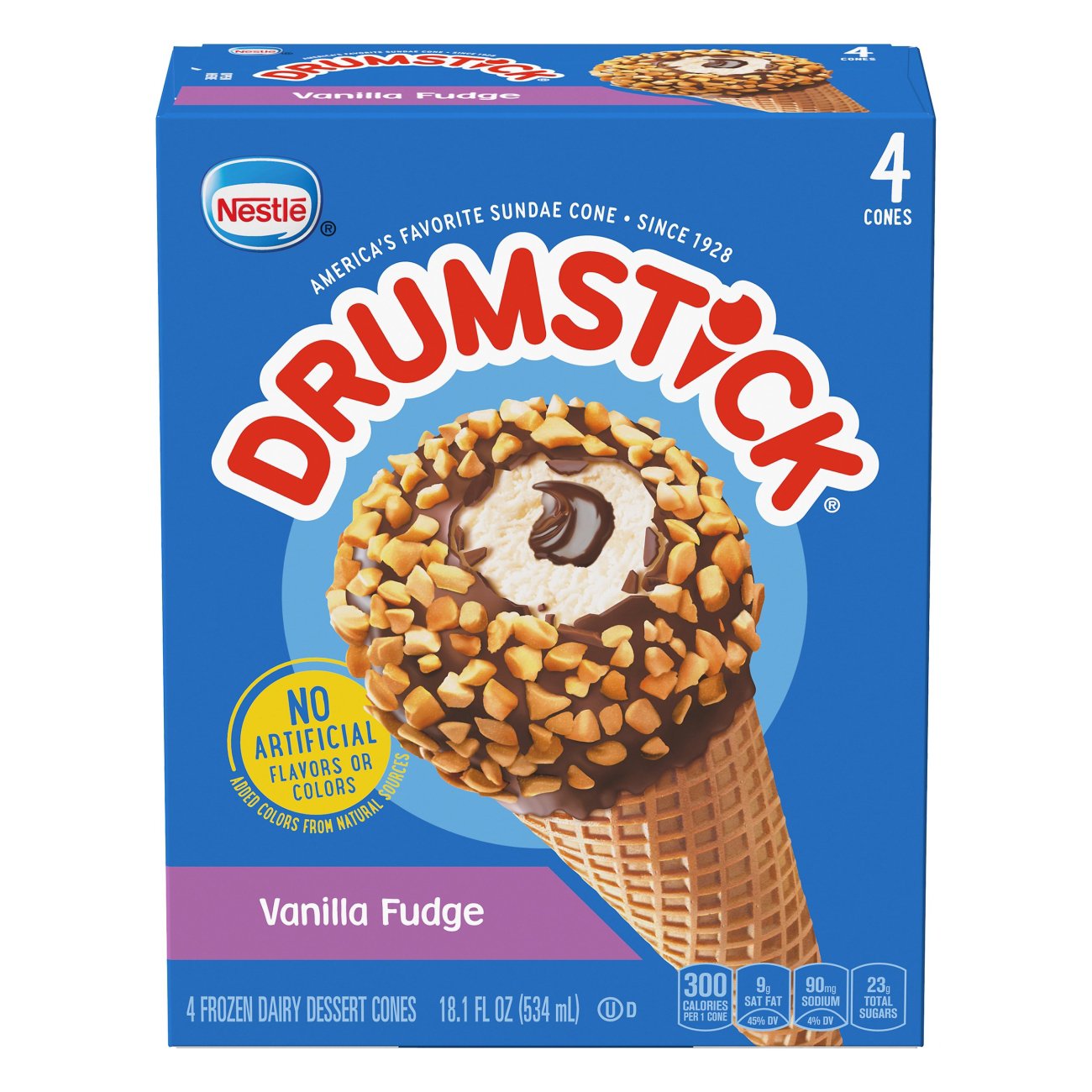 Drumstick 4 Pack Vanilla Fudge Frozen Dairy Dessert Cones