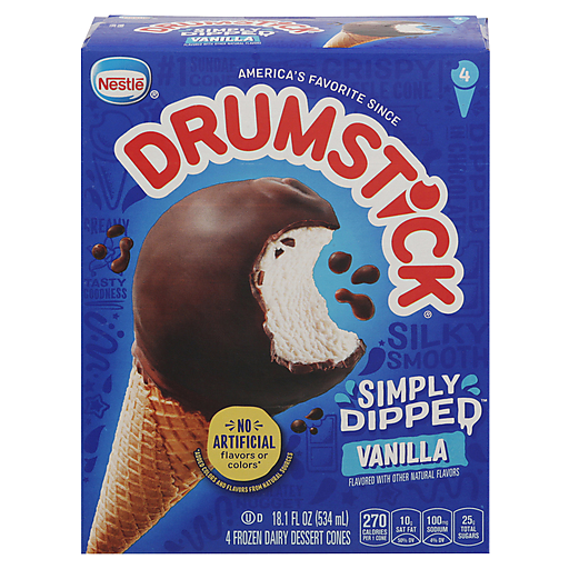Drumstick Simply Dipped 4 Pack Vanilla Frozen Dairy Dessert Cones