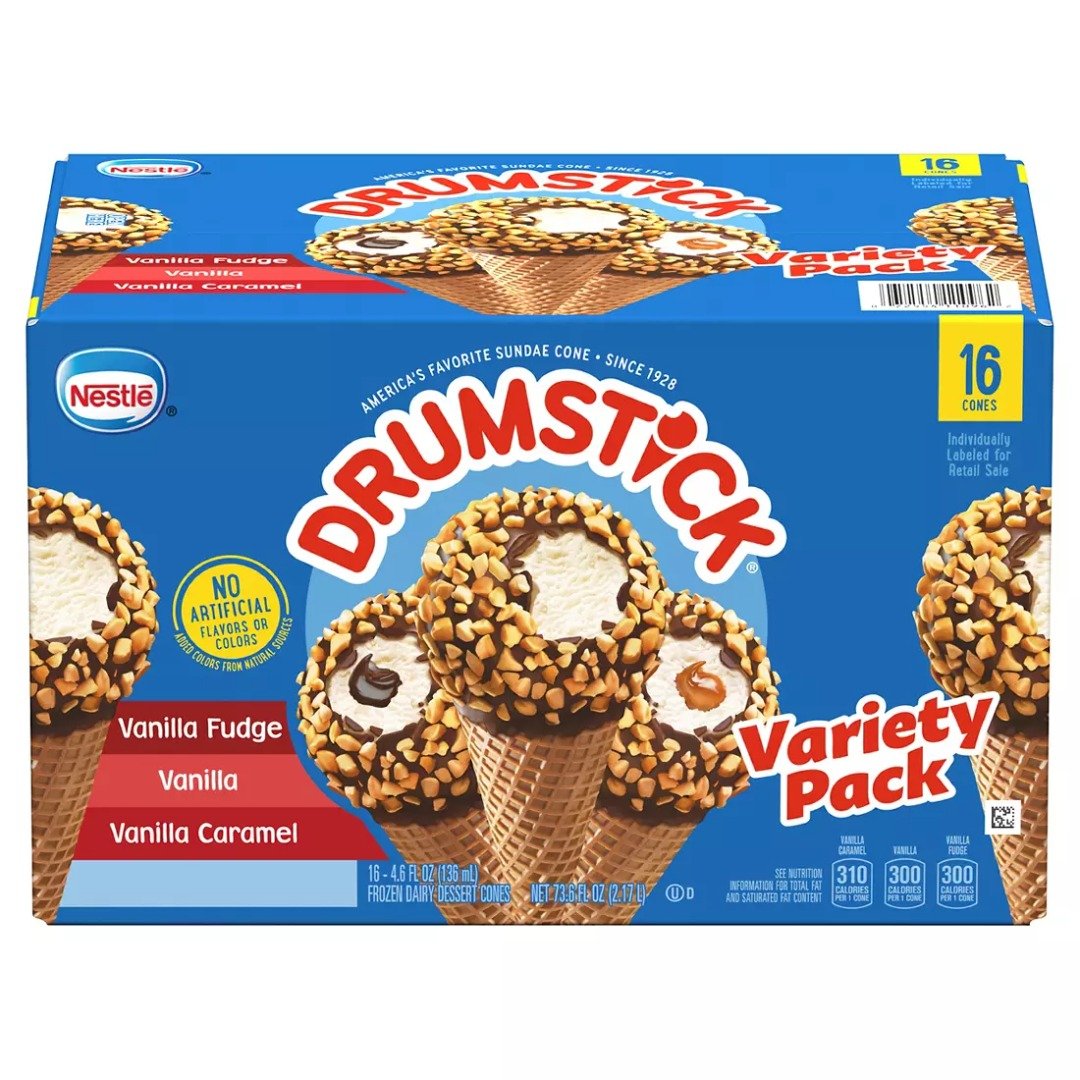 Drumstick Frozen Dairy Dessert Cones, Vanilla Fudge/Vanilla Caramel/Vanilla, Variety Pack
