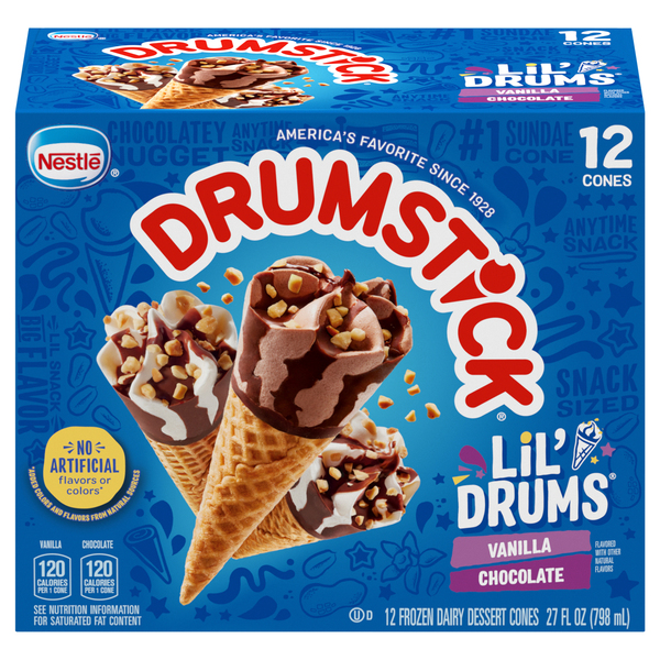 Drumstick Lil' Drums 12 Pack Snack Size Vanilla/Chocolate Frozen Dairy Dessert Cones