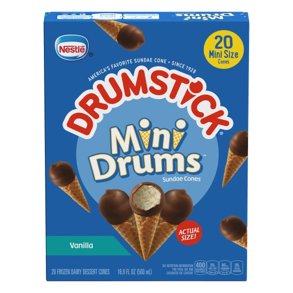 Drumstick Mini Drums 20 Pack Vanilla Frozen Dairy Dessert Cones