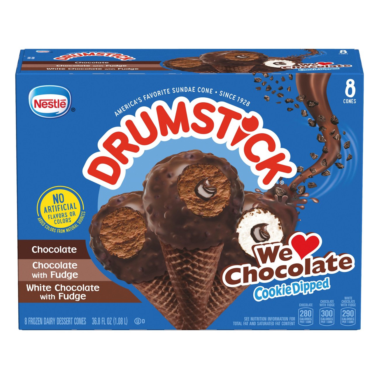 Drumstick 8 Pack Cookie Dipped We Love Chocolate Frozen Dairy Dessert Cones