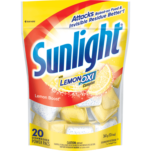 Sunlight Lemon Boost Dishwasher Detergent Power Pacs 20 Ct Pouch
