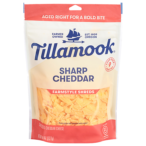Tillamook Shredded Cheese, Sharp Cheddar, Farm Style Shreds 8 Oz