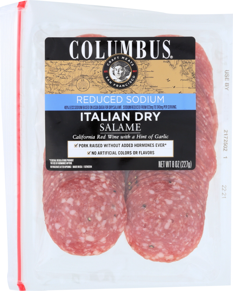 Columbus Slice Low Sodium Italian Dry Salame Pillow Pack, 8 Oz