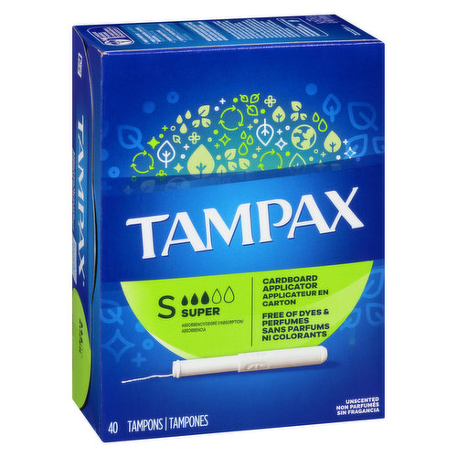 Tampax Anti-Slip Grip Cardboard Applicator Super Absorbency Tampons