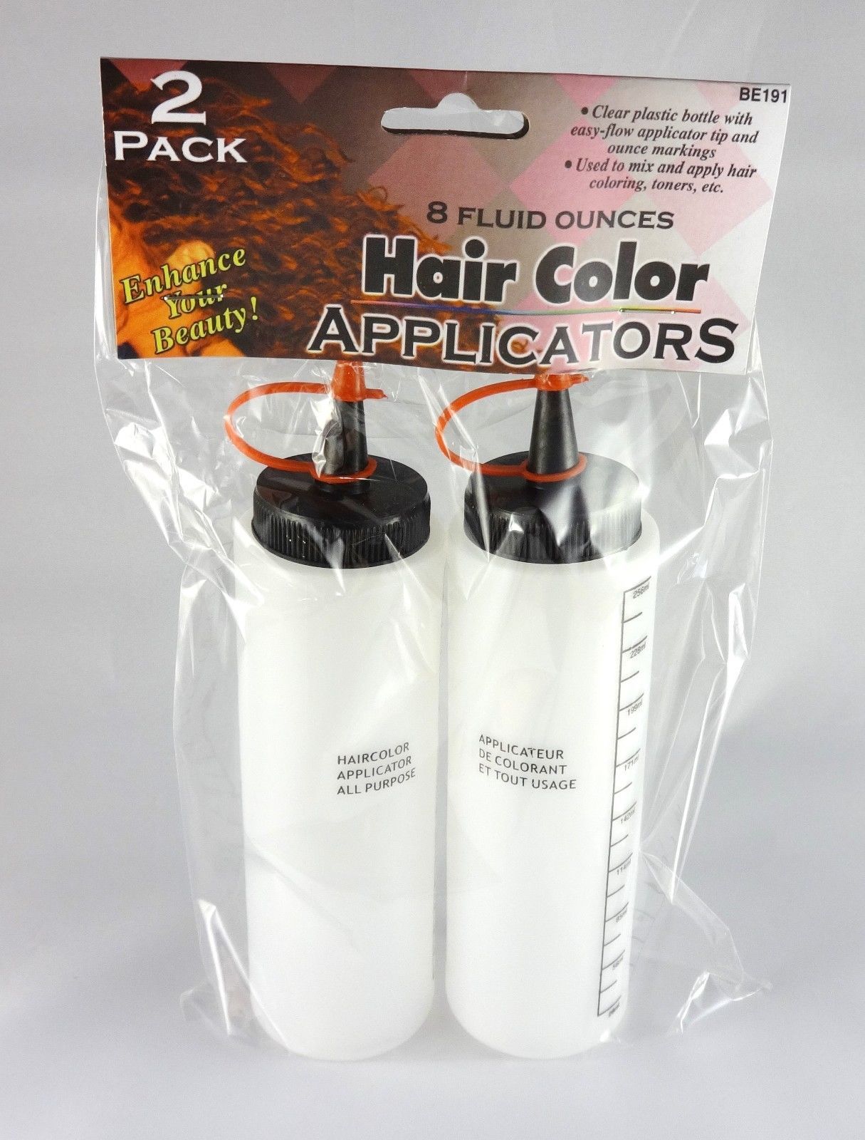 2 Hair Color Applicator Bottles, 8 Oz, Peroxide, Roots, Squeeze Tip, Measure