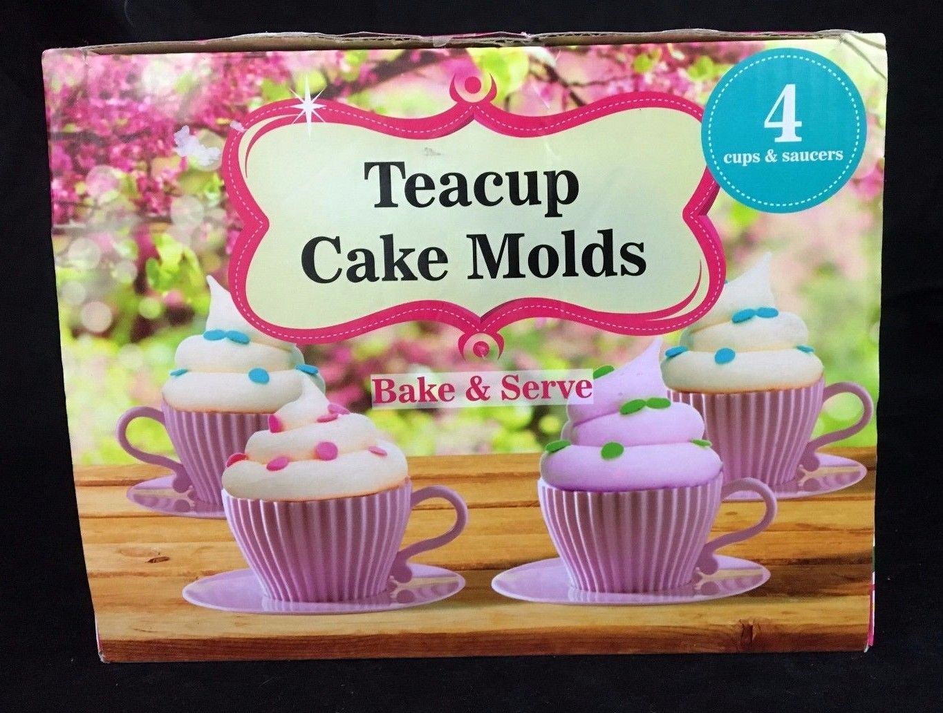 Handy Helpers Bake & Serve Teacup Cupcake Molds - 4 Cups/Saucers - NIP Pink