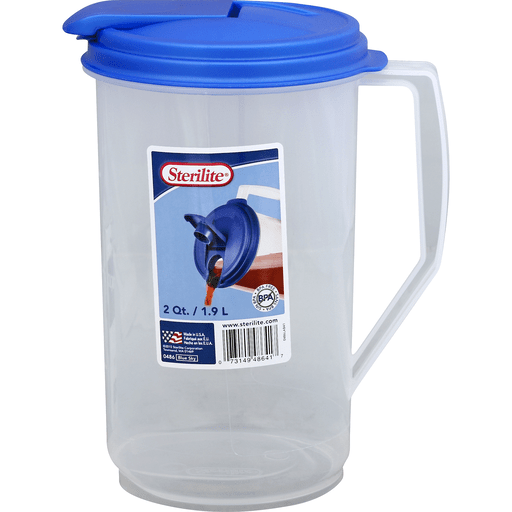 Sterilite Round Pitcher, Clear With Blue Lid