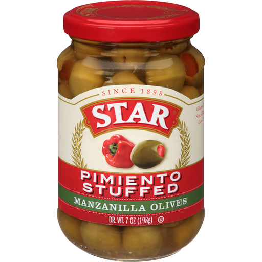 Star Pimiento Stuffed Manzanilla Olives 7 Oz. Glass Jar