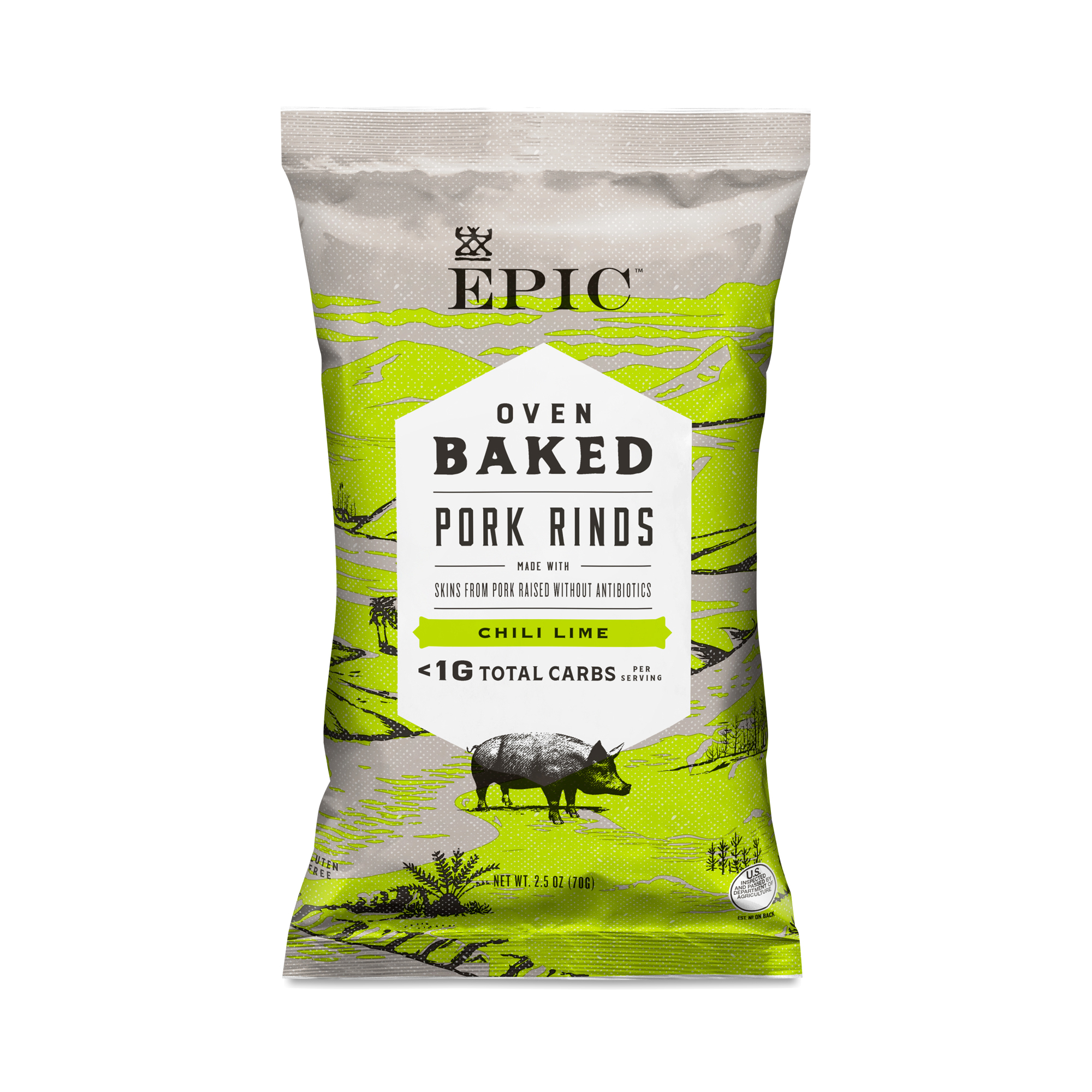 Epic Oven Baked Chili Lime Pork Rinds 2.5 Oz Bag