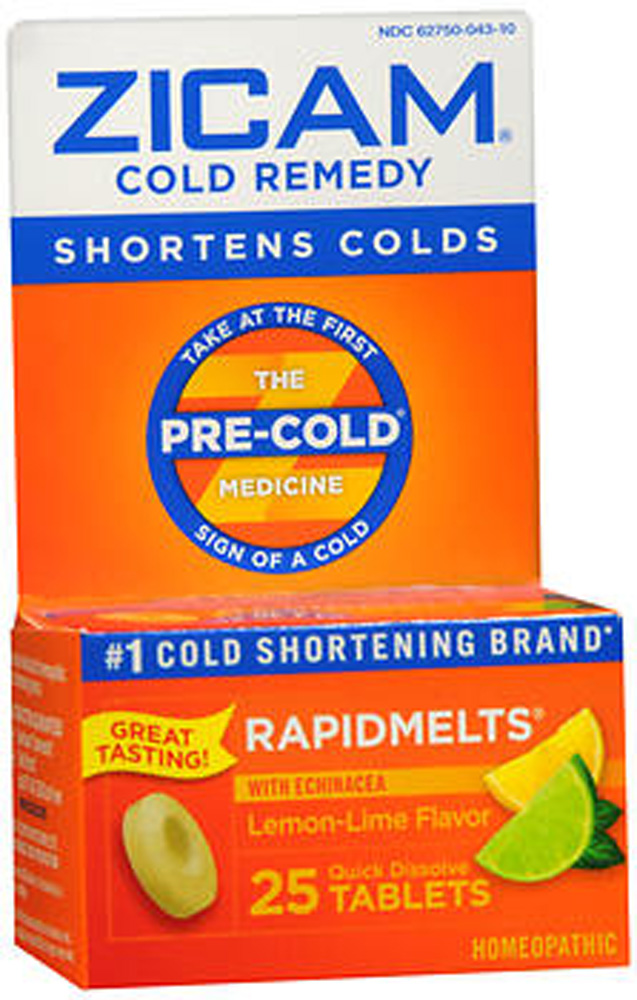 Zicam Zinc Cold Remedy Rapid Melts Quick Dissolve Tablets Lemon Lime Flavor With Echinacea 25ct