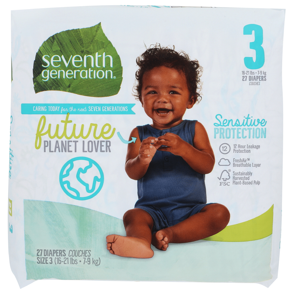 Seventh Generation Sensitive Protection Diapers, Size 3, 16- 21 Lbs, 27 Diapers