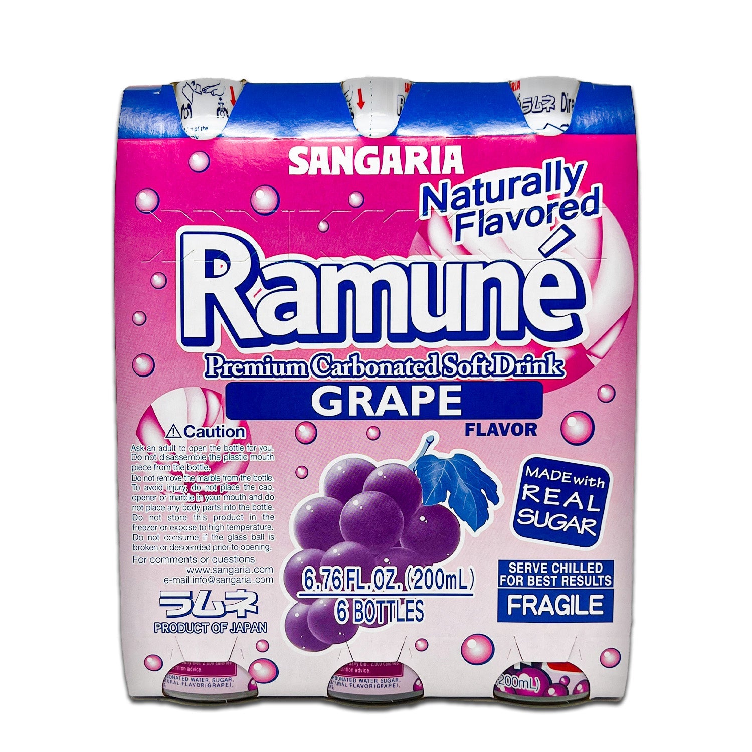Sangaria Soft Drink, Carbonated, Ramune, Grape Flavor