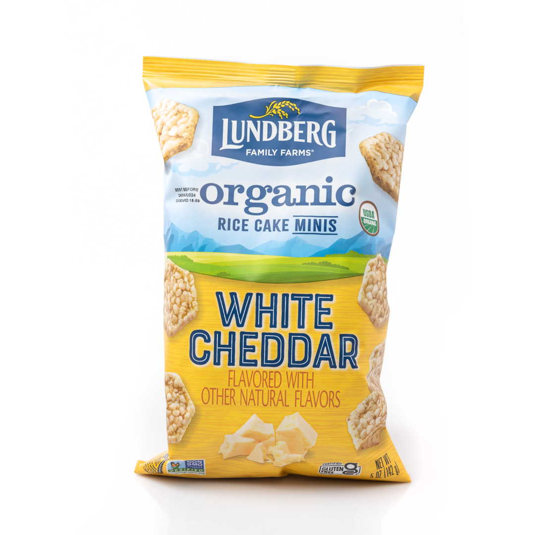 Lundberg Family Farms Organic White Cheddar Rice Cake Minis - Case Of 6/5 Oz