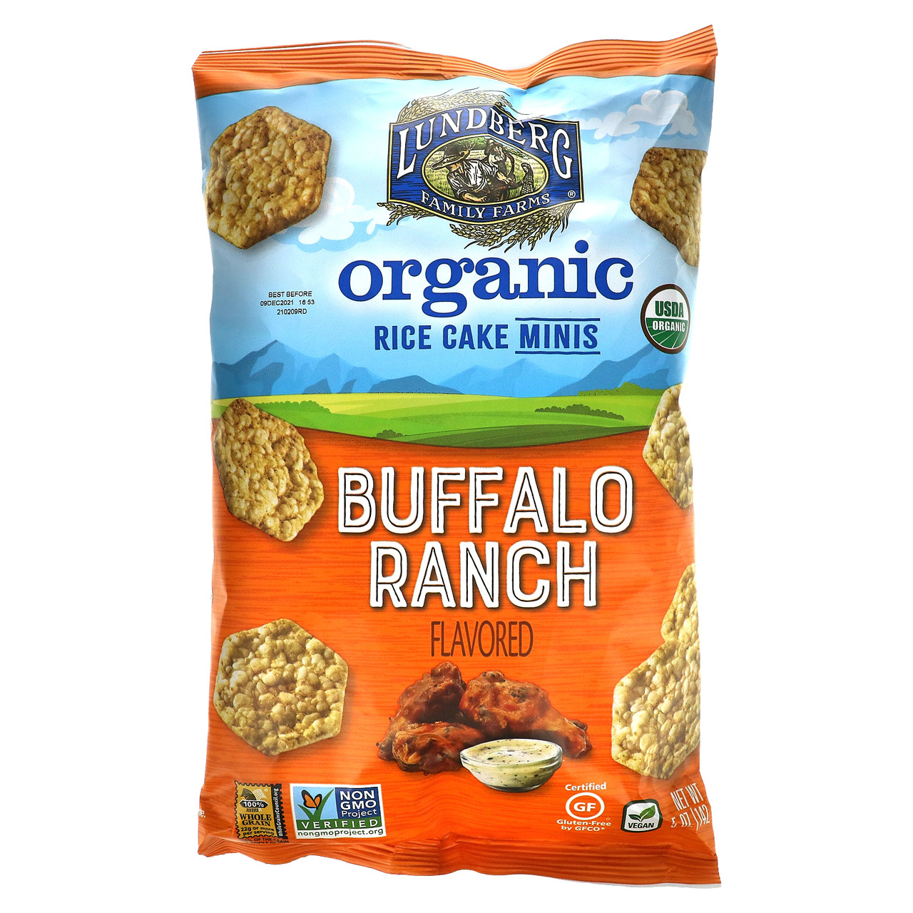 Lundberg Family Farms Organic Buffalo Ranch Rice Cakes Minis - Case Of 6/5 Oz
