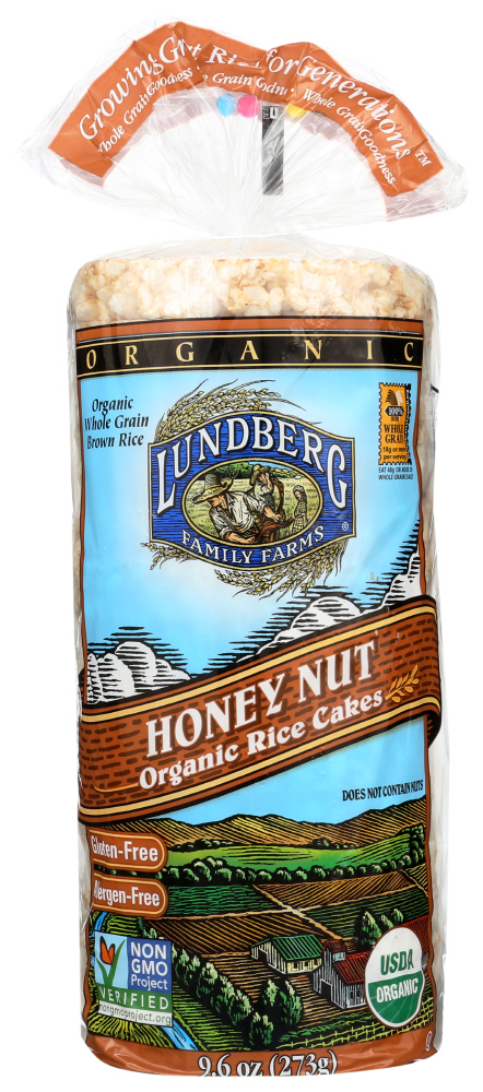 Lundberg Family Farms Organic Sweet & Nutty Honey Nut Whole Grain Rice Cakes - Case Of 6/9.6 Oz