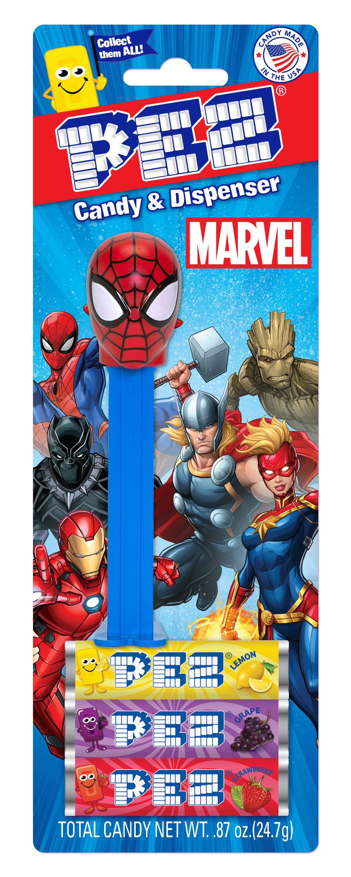 PEZ Marvel Superheroes Candy Dispenser - 1 Piece Blister Pack