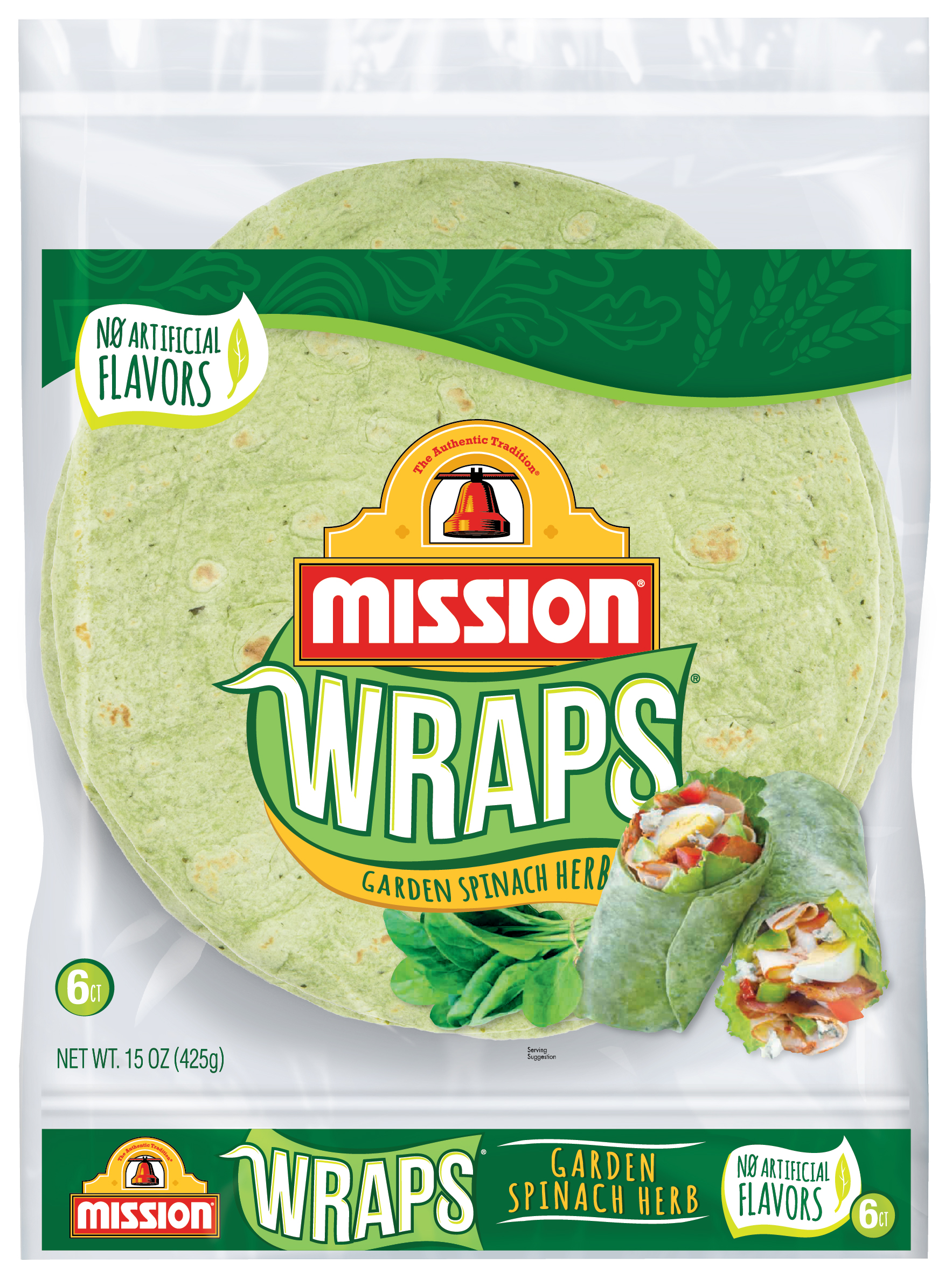 Mission Wraps Garden Spinach Herb Tortillas 6 Ct Bag