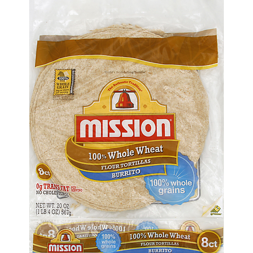 Mission 100% Whole Wheat Burrito Flour Tortillas 8 Ct Bag
