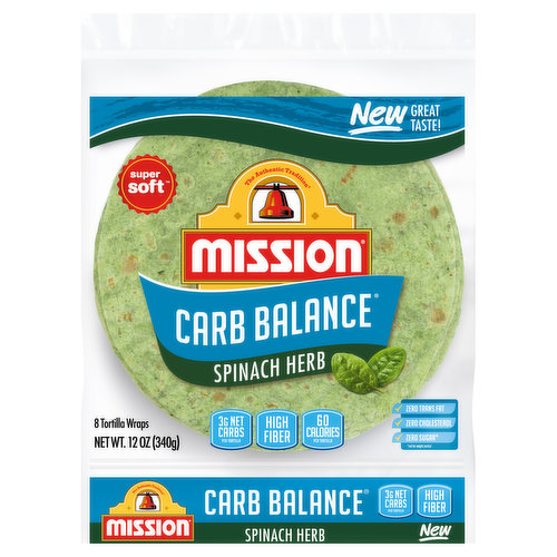 Mission Tortilla Wraps, Spinach Herb, Super Soft