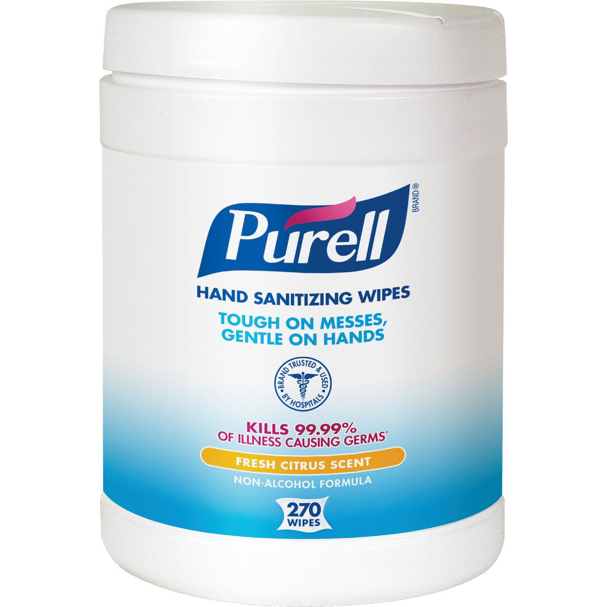Purell Sanitizing Hand Wipes, 6.75 X 6, Fresh Citrus, White, 270 Wipes/Canister (911306EA)