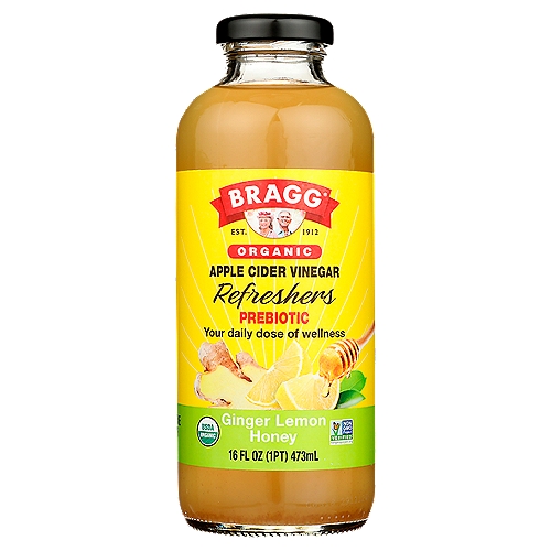 Bragg Refreshers Prebiotic Organic Ginger Lemon Honey Apple Cider Vinegar 16 Oz