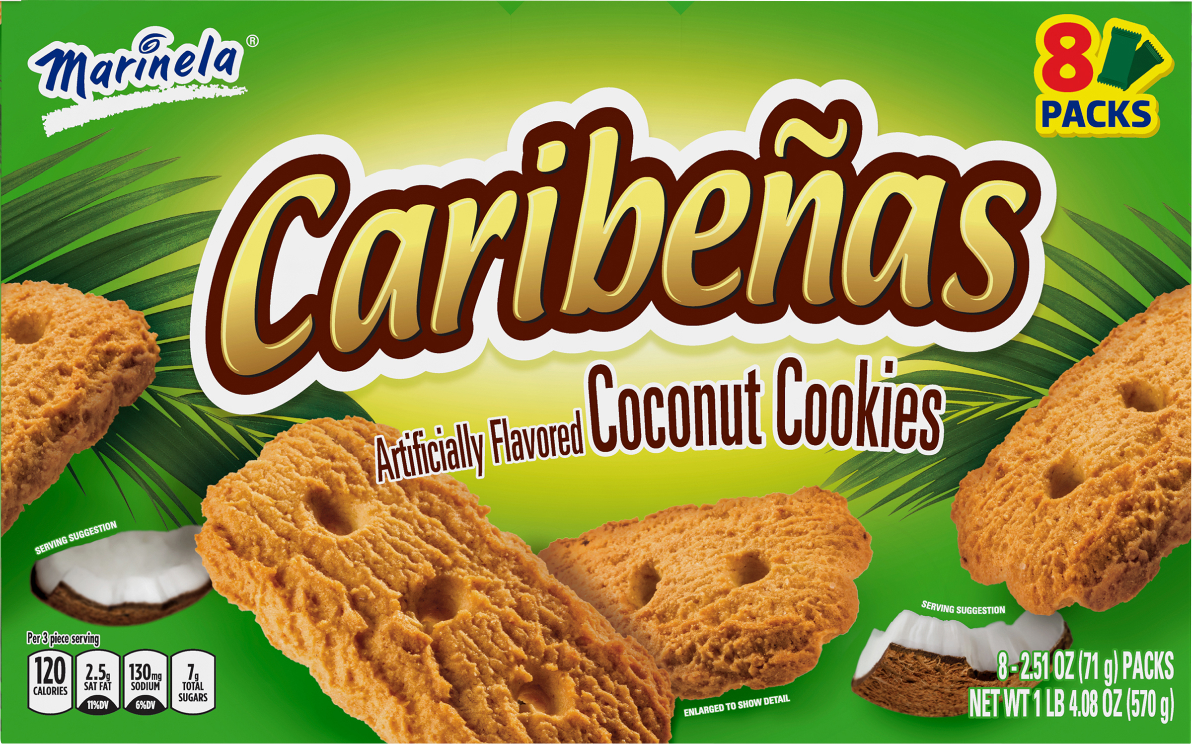 Marinela Caribeñas Coconut Cookies, Artificially Flavored, 8 Packs Per Box, 20.32 Ounces