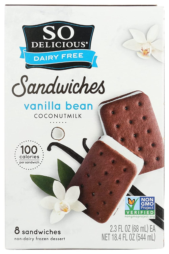 So Delicious Dairy Free Vanilla Bean With Coconut Milk Base Frozen Dessert Sandwiches