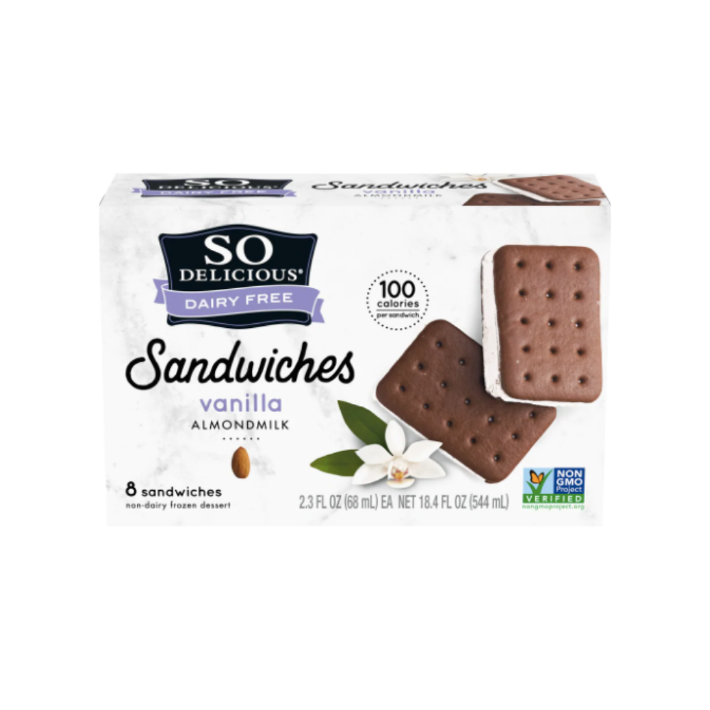 So Delicious Dairy Free Frozen Dessert Sandwiches Minis Almond Milk Vanilla